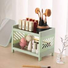 1pc Double Layer Desktop Pp Storage Rack, Suitable For Office Stationery, Makeup And Kitchen Or Bathroom Organizer - Multicolor - View 9