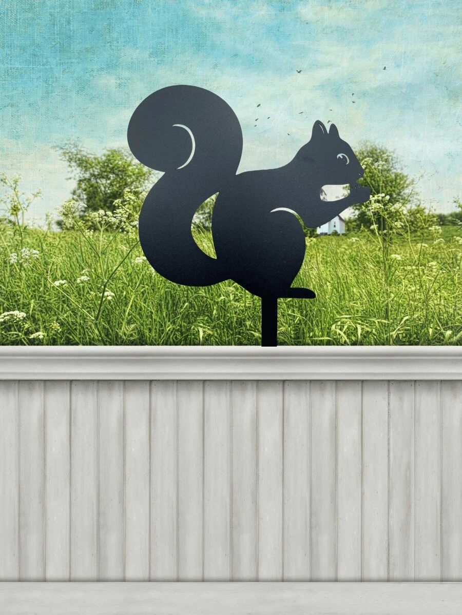 1個戶外鐵藝黑色松鼠花園裝飾品,尺寸為27cm (長) X 21.5cm (寬),並配有3d設計的招牌插入 - 黑色 - 查看 1