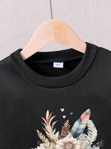 Kleine Mädchen Warmes Sweatshirt mit Cartoon-Muster und Rundhalsausschnitt für den Sport - Schwarz - Übersicht 4
