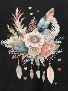 Kleine Mädchen Warmes Sweatshirt mit Cartoon-Muster und Rundhalsausschnitt für den Sport - Schwarz - Übersicht 2