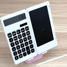 新版學生太陽能寫字板計算器 2807，12 位，白色翻蓋，便攜式，可愛實用禮物 - 白色 - 查看 2