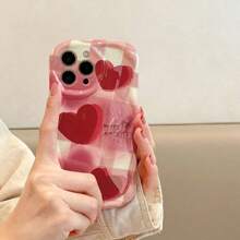 1pc Red Heart & Wavy Edge Tpu Phone Case Compatible With IPhone 15 Pro Max/14 Pro