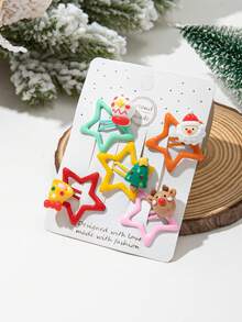 5 件聖誕主題可愛卡通側瀏海和流蘇髮夾