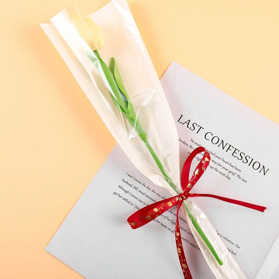 30個/包情人節單支玫瑰花紙袋,適用於花束和裝飾 - 白色 - 查看 1