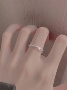 1個奢華多功能葉子和樹枝設計開口戒指,鑲嵌鑽石 - 復古銀色 - 查看 4