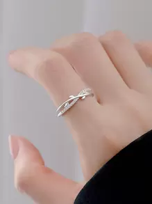 1個奢華多功能葉子和樹枝設計開口戒指,鑲嵌鑽石 - 復古銀色 - 查看 5