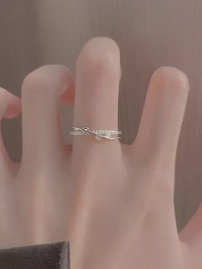 1個奢華多功能葉子和樹枝設計開口戒指,鑲嵌鑽石