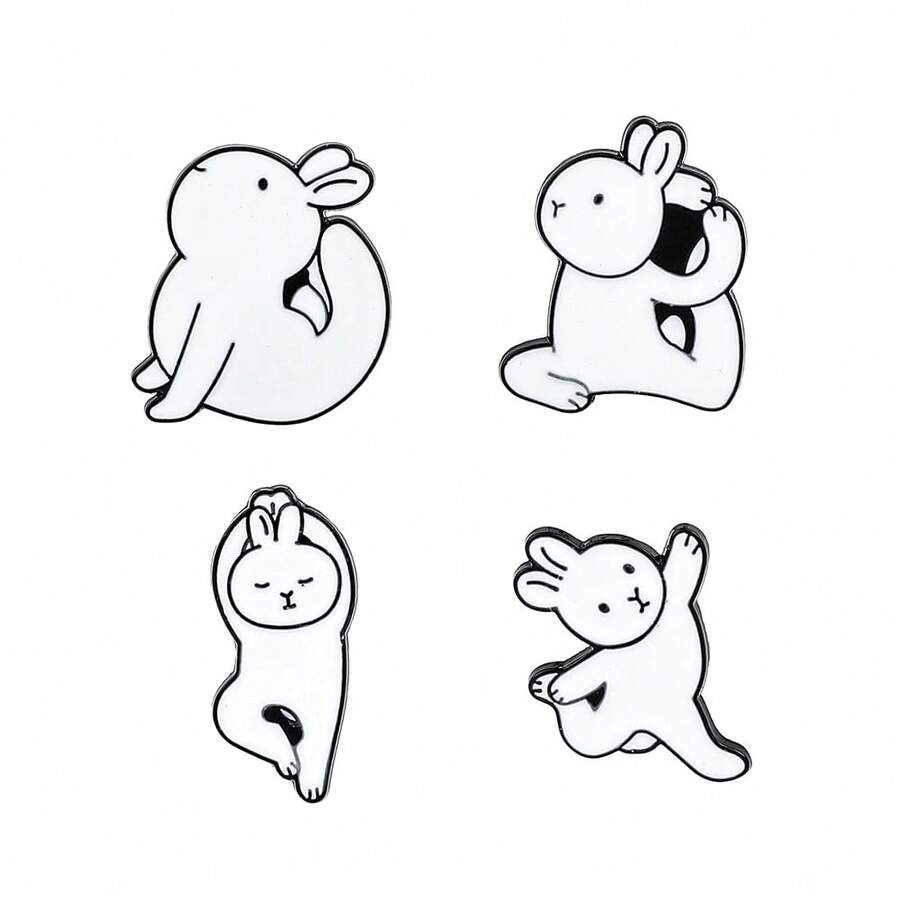 1隻有趣俏皮的兔子金屬彩繪胸針，卡通可愛的小白兔瑜伽最好的朋友徽章飾品，禮品