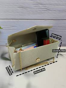 Túi xách nữ buổi tối Tương phản ràng buộc màu trơn Hấp dẫn - Màu be - Xem 3