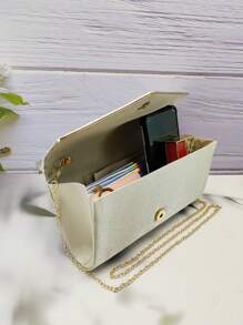 Túi xách nữ buổi tối Tương phản ràng buộc màu trơn Hấp dẫn - Màu be - Xem 4