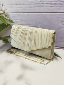 Túi xách nữ buổi tối Tương phản ràng buộc màu trơn Hấp dẫn - Màu be - Xem 5