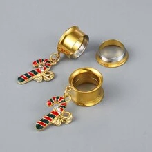 2 Miếng Giáng sinh Thép không gỉ Kẹo Cây mía Người tuyết Cây thông noel Tai phích cắm Đường hầm Mở rộng Đồ trang sức Xuyên Hoa tai Đồng hồ đo - Kẹo Mía - Xem 2
