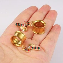 2 Miếng Giáng sinh Thép không gỉ Kẹo Cây mía Người tuyết Cây thông noel Tai phích cắm Đường hầm Mở rộng Đồ trang sức Xuyên Hoa tai Đồng hồ đo - Kẹo Mía - Xem 3