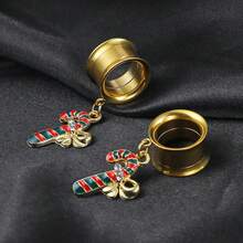 2 Miếng Giáng sinh Thép không gỉ Kẹo Cây mía Người tuyết Cây thông noel Tai phích cắm Đường hầm Mở rộng Đồ trang sức Xuyên Hoa tai Đồng hồ đo - Kẹo Mía - Xem 5