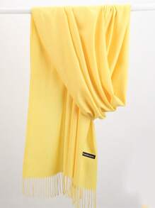 件 190*70 公分經典純色防風戶外沙灘披肩，120 克薄款時尚男女流蘇披肩，空調房保暖罩衫，特大號圍巾四個季節，素色頭飾，多色：紅色、玫紅色、黑色，女式白色、米色、黃色、藍色、綠色、紅色、長方形圍巾新品上市 - 芥末黃 - 查看 2