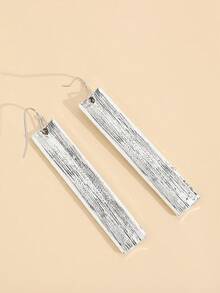 1pair Vintage Carved Pattern Long Bar Shape Earrings - Antique Silver - View 3