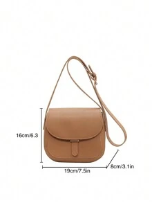 Mini Fashion Saddle Bag With Simple Flap Design, Adjustable Shoulder Strap, Multipurpose Crossbody Shoulder Bag - Khaki - View 11