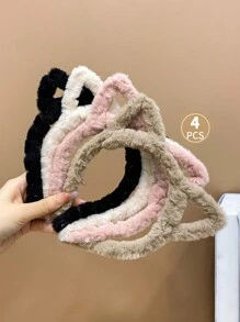 4入組彩色毛絨貓耳甜美頭帶,適用於女孩 - 彩色 - 查看 4