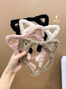 4入組彩色毛絨貓耳甜美頭帶,適用於女孩 - 彩色 - 查看 5