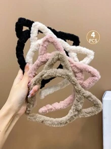 4入組彩色毛絨貓耳甜美頭帶,適用於女孩 - 彩色 - 查看 3