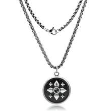 1條時尚不鏽鋼盒鏈項鍊,配以25*25毫米復古圓形指南針設計吊墜,黑色裝飾,適用於女性/男性 - 復古銀色 - 查看 8