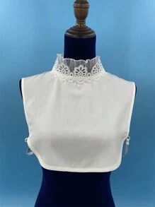 透明網紗維多利亞風格現代高領荷葉邊領內可拆式假領服裝裝飾領子 - 白色 - 查看 1