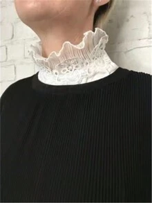 透明網紗維多利亞風格現代高領荷葉邊領內可拆式假領服裝裝飾領子 - 白色 - 查看 6