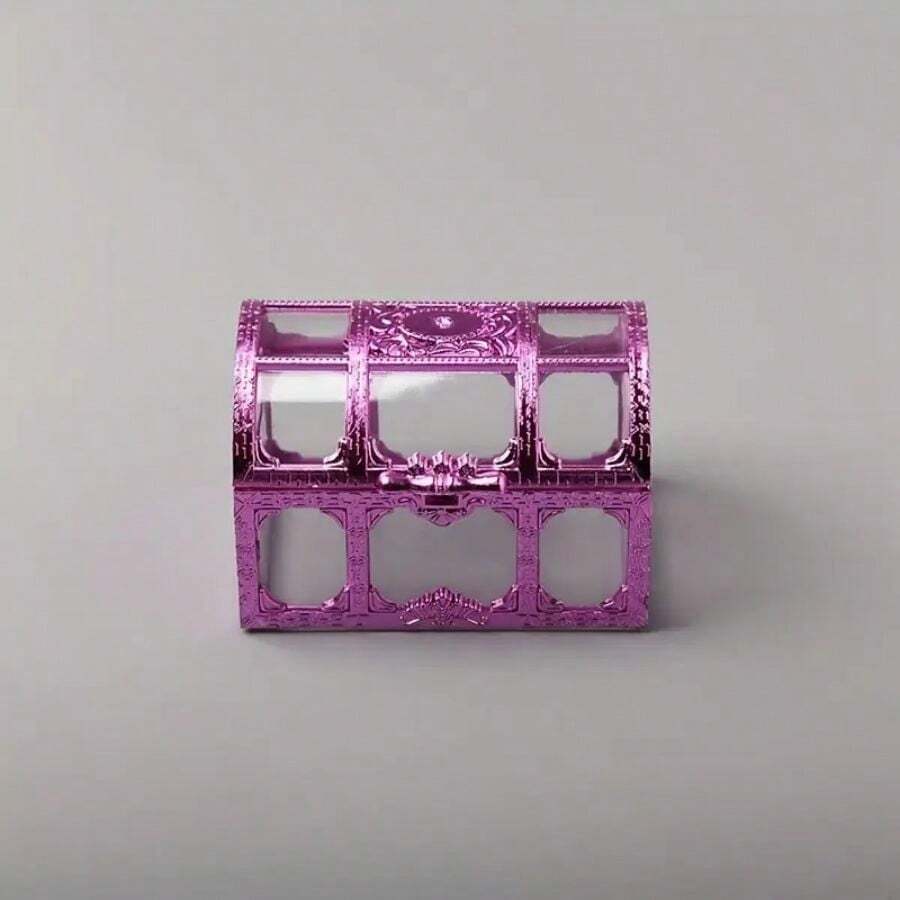 Vintage Pirate Treasure Chest Jewelry Gemstone Coins Storage Box Retro Organizer. Can Store Necklaces, Earrings, Rings, And Other Accessories, And Features Removable Display Compartments. Suitable For Storing And Organizing Jewelry Or Other Small Items. Can Be Used As A Gift Box Or Food Packaging Box For Parties, Weddings, Holidays, And Other Events. A Beautiful And Practical Gift For Any Occasion. - Hot Pink - View 1