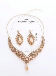 3入組女性新娘珠寶套裝,包括項鍊、耳環和手鍊,鍍合金和全鑲鑽飾,適合婚禮和晚禮服