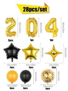 28入組黑金新年派對裝飾氣球,2024新年快樂裝飾 - 彩色 - 查看 4