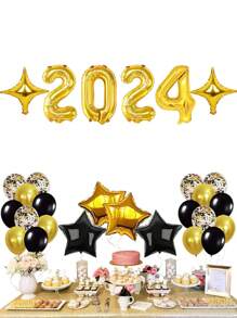 28入組黑金新年派對裝飾氣球,2024新年快樂裝飾 - 彩色 - 查看 1