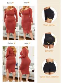 High Waist Shapewear Tummy Control Panties - Black - View 3