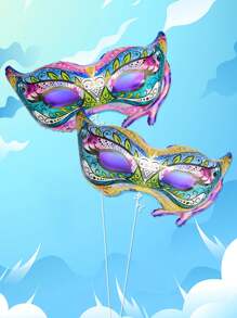 2入組彩色假面舞會鋁箔氦氣球,大型宴會面具形狀氦氣球,適用於生日派對、cosplay、舞會裝飾