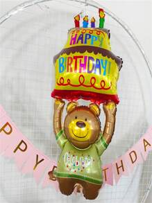 蛋糕熊形狀氣球、鋁箔三層蛋糕氣球、彩色蠟燭蛋糕氣球、卡通嬰兒/兒童 1 歲生日派對場景裝飾 - 棕色 - 查看 1
