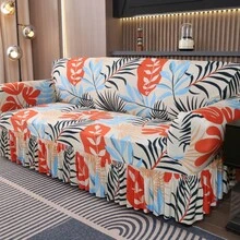 Decoração de festa de Natal com capa de sofá com borda de saia (incluindo Papai Noel, flocos de neve e padrões de biscoito de gengibre) Capa de sofá de fibra de poliéster para decoração de casa - Multicolorido - Ver 3