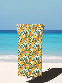 1pc Breathable Oversized Beach Towel, Soft & Lightweight Quick-drying Bath Towel, Orange Pattern Super Absorbent Towel - Multicolor - View 1