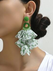 1pair Fashionable Handmade Beaded Lace Petal Shaped Pendant Earrings For Women
