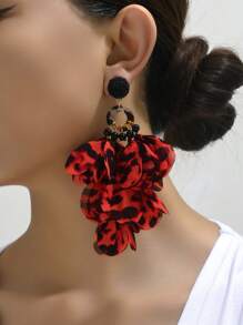 1pair Fashionable Handmade Beaded Lace Petal Shaped Pendant Earrings For Women