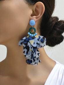 1pair Fashionable Handmade Beaded Lace Petal Shaped Pendant Earrings For Women