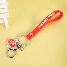 1pc Red Creative Silicone Strap Keychain - Red - View 3