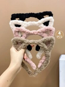 4入組彩色毛絨貓耳甜美頭帶,適用於女孩 - 彩色 - 查看 1