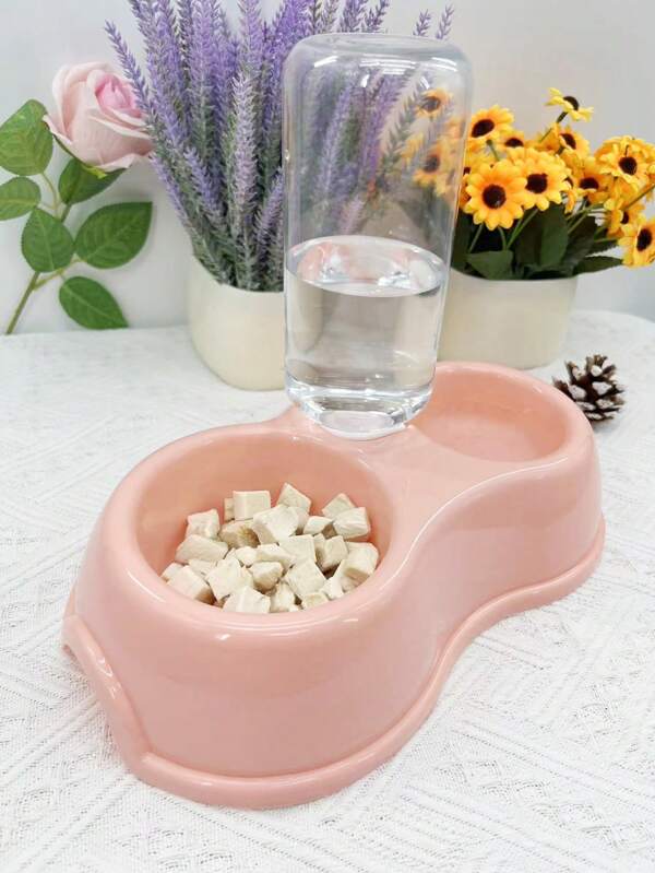 1 pieza Set de tazón de plástico con botella de agua para amantes de gatos/perros y mamás de perros/gatos, bebedero automático de doble tazón para amantes de perros y mamás de perros