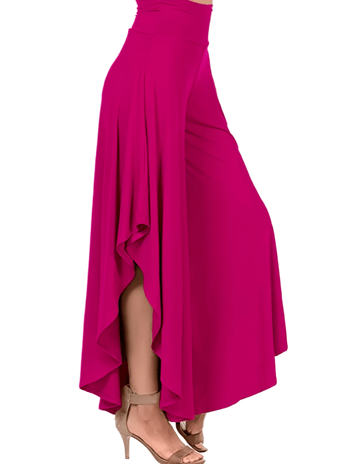 Falda pantalon ancho con volanes - Rosa Fucsia - Ver 1