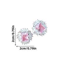 1對粉色時尚水晶&仿真花朵耳釘,適用於女士派對穿搭 - 粉色 - 查看 5