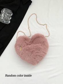 1個心形袋兒童鏈條信使袋毛絨愛心肩背袋 - 粉色 - 查看 6