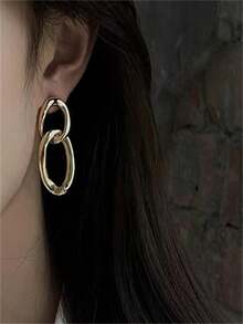 1pair European And American Style Minimalist And Dangle Earrings, Simple Yet Versatile - Gold - View 6