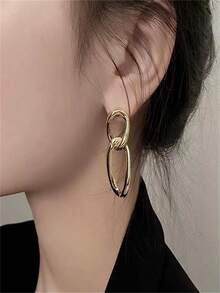 1pair European And American Style Minimalist And Dangle Earrings, Simple Yet Versatile - Gold - View 8
