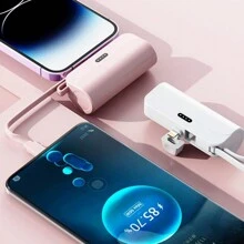 Mini Portable Power Bank, 5000mAh External Battery Plug Play Power Bank Type C Fast Effective Charger - Pink - View 9