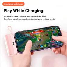 Mini Portable Power Bank, 5000mAh External Battery Plug Play Power Bank Type C Fast Effective Charger - Pink - View 10