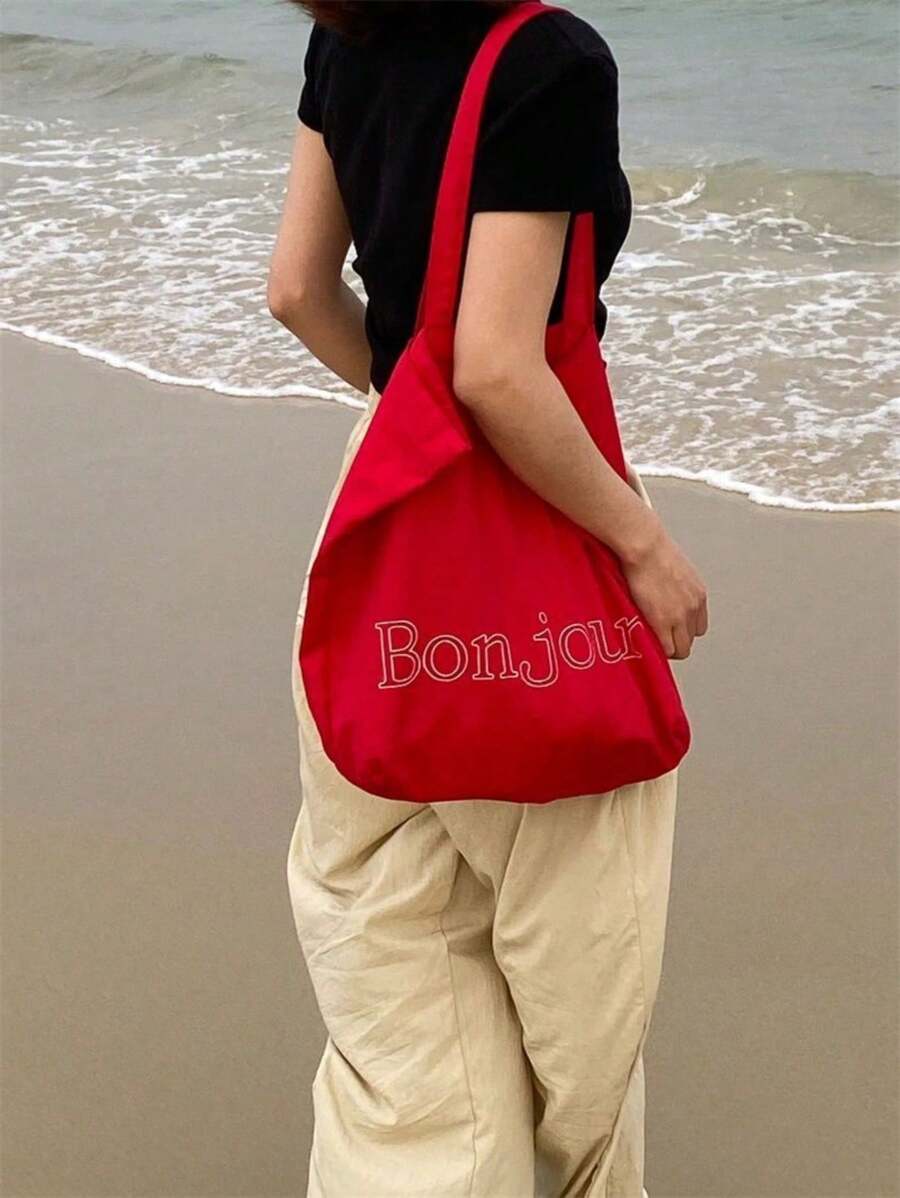 单肩粉色/红色圣诞节节日礼品袋印花单肩手提帆布购物袋